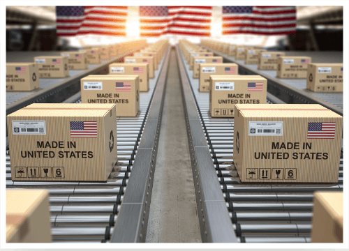 Made in United States boxes on conveyor belt