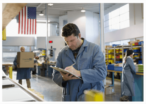 Worker in American manufacturing facility